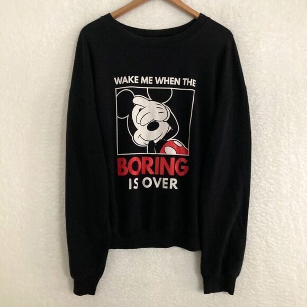 Disney Mickey Mouse Sweater Womens XXL‎ Wake Me When The Boring Is Over Crewneck